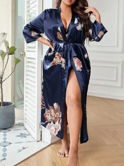 Women's Plus Size Pajamas Bathrobe Robes Gown Flower Simple Casual Comfort Home Daily Bed Satin Breathable V Wire Long Sleeve Spring Summer Dark Blue 9 Women's Plus Size Pajamas Bathrobe Robes Gown Flower Simple Casual Comfort Home Daily Bed Satin Breathable V Wire Long Sleeve Spring Summer Dark Blue -Deals The Sexy Bra Store zkloct1677148782727