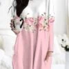 Women's Nightgown Flower Fashion Comfort Home Daily Polyester Crew Neck Long Sleeve Pocket Fall Winter Light Pink Yellow