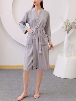 Women's Bathrobe Pure Color Simple Casual Comfort Home Daily Bed Polyester Breathable V Wire Long Sleeve Fall Winter -Deals The Sexy Bra Store zljyea1694164342416