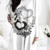 Women's Nightgown Heart Stripe Fashion Comfort Home Daily Polyester Crew Neck Long Sleeve Pocket Fall Winter Black White