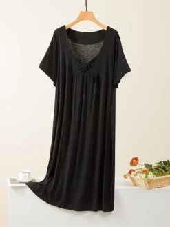 Women's Loungewear Nightgown Nightshirt Dress Pure Color Simple Casual Comfort Home Daily Bed Modal Breathable V Wire Short Sleeve Summer Spring Black Yellow -Deals The Sexy Bra Store zmibkw1681464438370