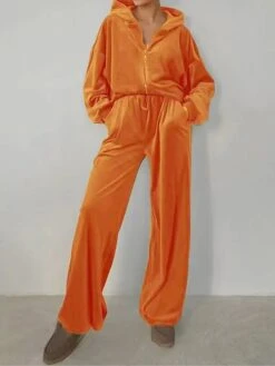 Women's Loungewear Sets Pure Color Fashion Plush Comfort Home Street Daily Coral Fleece Coral Velvet Breathable Hoodie Long Sleeve Pant Pocket Fall Winter Wine Army Green -Deals The Sexy Bra Store zoelre1696817251000