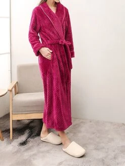 Women's Pajamas Robe Bathrobe Pure Color Plush Casual Comfort Home Daily Bed Polyester Warm V Wire Long Sleeve Fall Winter White Pink -Deals The Sexy Bra Store zogfsy1695290557348