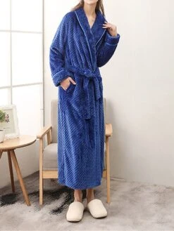 Women's Pajamas Robe Bathrobe Pure Color Plush Casual Comfort Home Daily Bed Polyester Warm V Wire Long Sleeve Fall Winter White Pink