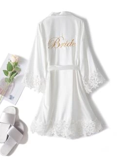 Women's Pajamas Silk Robe Robes Gown Letter Fashion Hot Casual Wedding Party Xmas Satin Breathable Long Sleeve Embroidery Summer Fall White Champagne -Deals The Sexy Bra Store zrsvrj1692779760201