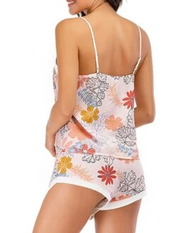 Women's Pajamas Pajama Top And Pant Sets Flower Leaves Fashion Casual Soft Home Daily Bed Lace Breathable Straps Sleeveless Strap Top Shorts Summer Spring Light Pink Yellow -Deals The Sexy Bra Store zskzxp1681464657543