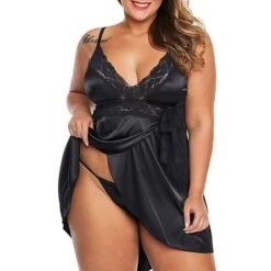 Women's Plus Size Sexy Bodies Chemises & Negligees Pure Color Lovers Hot Home Bed Valentine's Day Satin Breathable Straps Sleeveless Backless Summer Spring Black Red -Deals The Sexy Bra Store zsrwku1692602371976