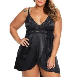 Women's Plus Size Sexy Bodies Chemises & Negligees Pure Color Lovers Hot Home Bed Valentine's Day Satin Breathable Straps Sleeveless Backless Summer Spring Black Red -Deals The Sexy Bra Store zugnzu1692602378968