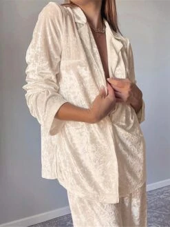 Women's Pajamas Sets Pure Color Warm Fashion Casual Home Daily Bed Velvet Warm Breathable Lapel Long Sleeve Shirt Pant Button Fall Winter Beige -Deals The Sexy Bra Store zuqpdt1693206734034