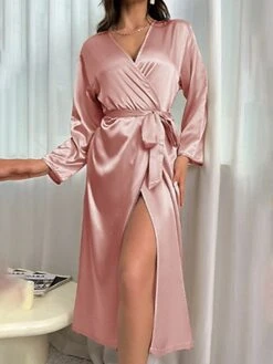 Women's Pajamas Nightgown Nightshirt Dress Pure Color Simple Casual Soft Home Daily Bed Polyester Breathable V Wire Long Sleeve Summer Fall Black Pink -Deals The Sexy Bra Store zuwhlh1689326423227