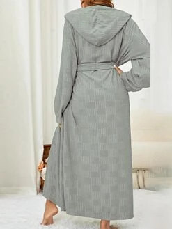 Women's Plaid Plush Robes Gown Grid Casual Home Daily Bed Polyester Breathable Hoodie Long Sleeve Fall Winter Wine Navy Blue -Deals The Sexy Bra Store zvmshy1692950071449