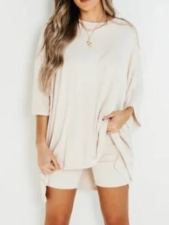 Women's Plus Size Loungewear Sets 2 Pieces Pure Color Fashion Casual Comfort Street Daily Date Polyester Breathable Crew Neck Long Sleeve Shorts Summer Fall Black Red -Deals The Sexy Bra Store zwvtvi1691566041957