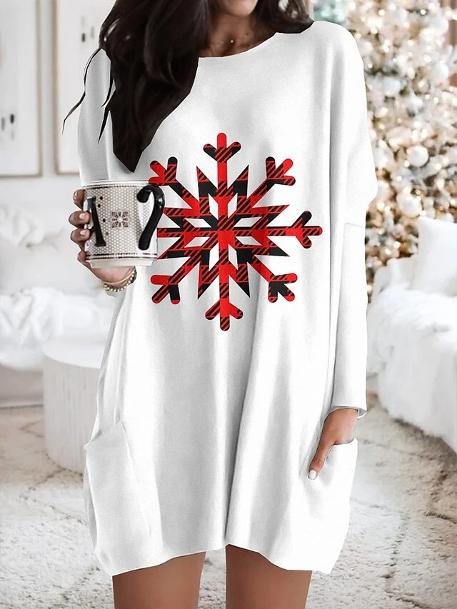 Women's Nightgown Snowman Snowflake Fashion Comfort Xmas Home Christmas Polyester Crew Neck Long Sleeve Pocket Fall Winter Red Black White 4 Women's Nightgown Snowman Snowflake Fashion Comfort Xmas Home Christmas Polyester Crew Neck Long Sleeve Pocket Fall Winter Red Black White - Image 4