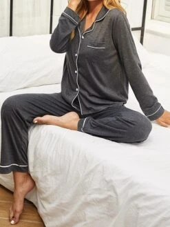 Women's Pajamas Pants Sets Pure Color Casual Comfort Soft Daily Bed Polyester Breathable Lapel Long Sleeve Pant Pocket Elastic Waist Fall Winter Pink Gray 14 Women's Pajamas Pants Sets Pure Color Casual Comfort Soft Daily Bed Polyester Breathable Lapel Long Sleeve Pant Pocket Elastic Waist Fall Winter Pink Gray -Deals The Sexy Bra Store zxvgyt1692348329557