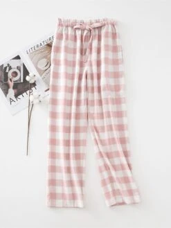 Women's Flannelette Brushed Pajamas Pants Grid / Plaid Basic Casual Comfort Home Daily Bed Cotton Breathable Pant Autunm Winter Light Pink Pink -Deals The Sexy Bra Store zylfly1688634068100