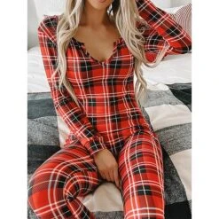 Women's Xmas Onesie Pajama Letter Elk Casual Comfort Soft ChristmasBreathable V Wire Long Sleeve Fall Winter -Deals The Sexy Bra Store zythkv1695281831683