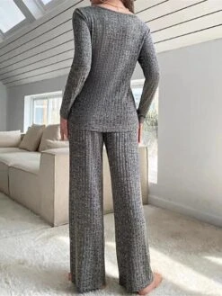 Women's Pajamas Sets Pure Color Maillard Fashion Casual Soft Home Daily Bed Polyester Breathable V Wire Long Sleeve Pant Fall Winter Gray -Deals The Sexy Bra Store zyyayb1691654773584