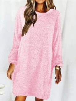 Women's Loungewear Nightgown Nightshirt Dress Pure Color Plush Casual Comfort Home Daily Vacation Flannel Warm Crew Neck Long Sleeve Fall Winter Black White