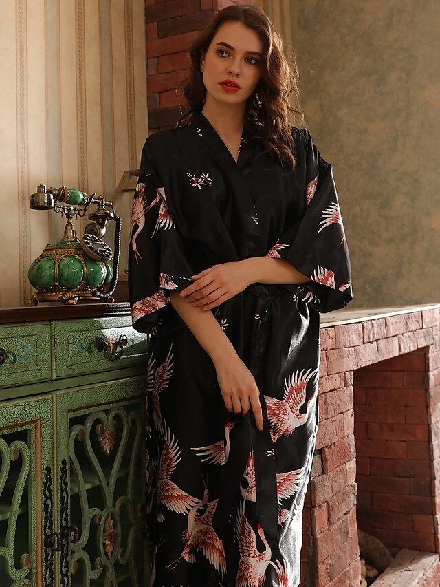 Ladies Sexy Spring Summer Imitation Silk Crane Pajamas Home Nightgown 4 Ladies Sexy Spring Summer Imitation Silk Crane Pajamas Home Nightgown - Image 4